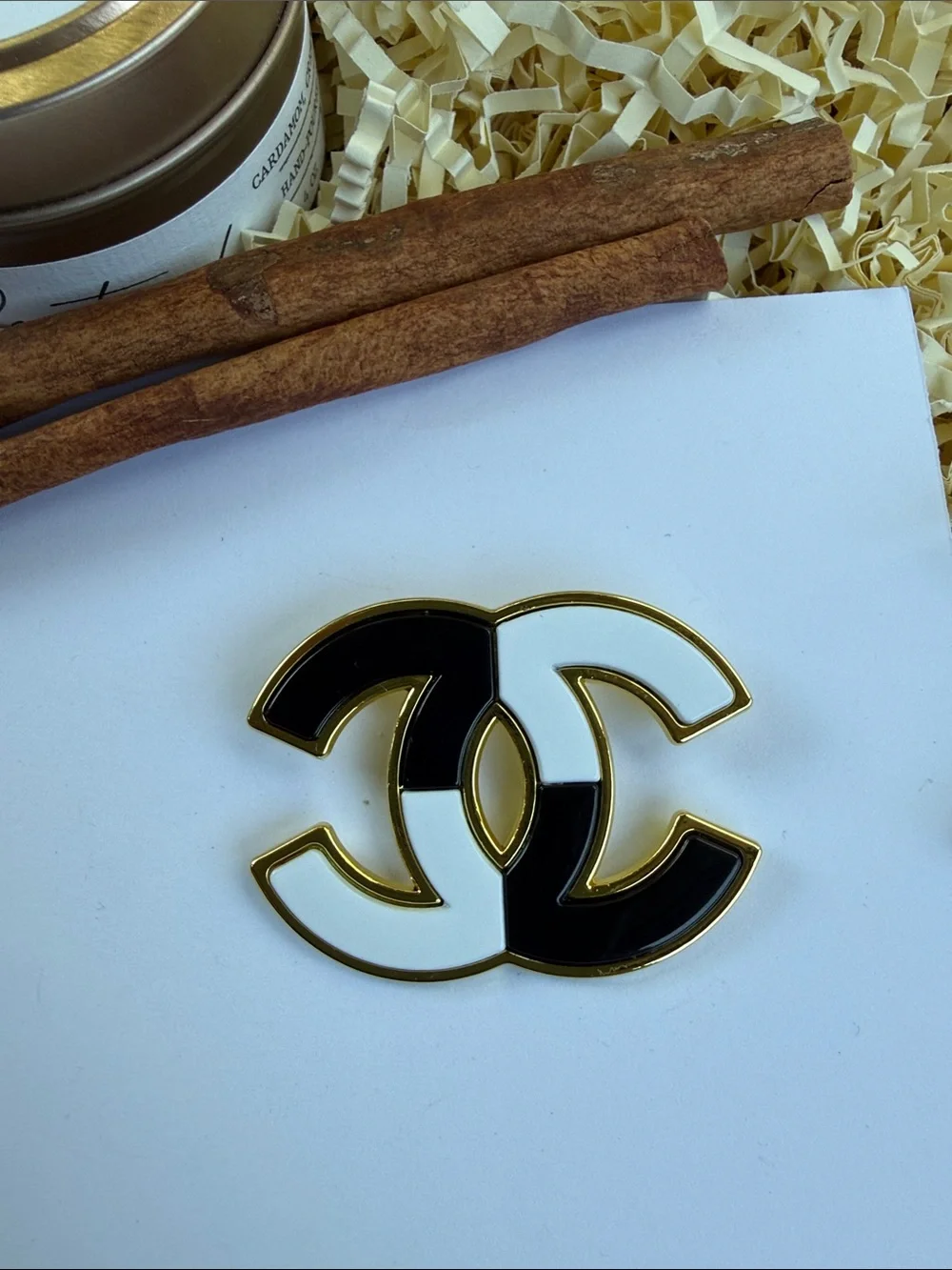 Black & White Interlocking Logo Brooch Women's Accessory